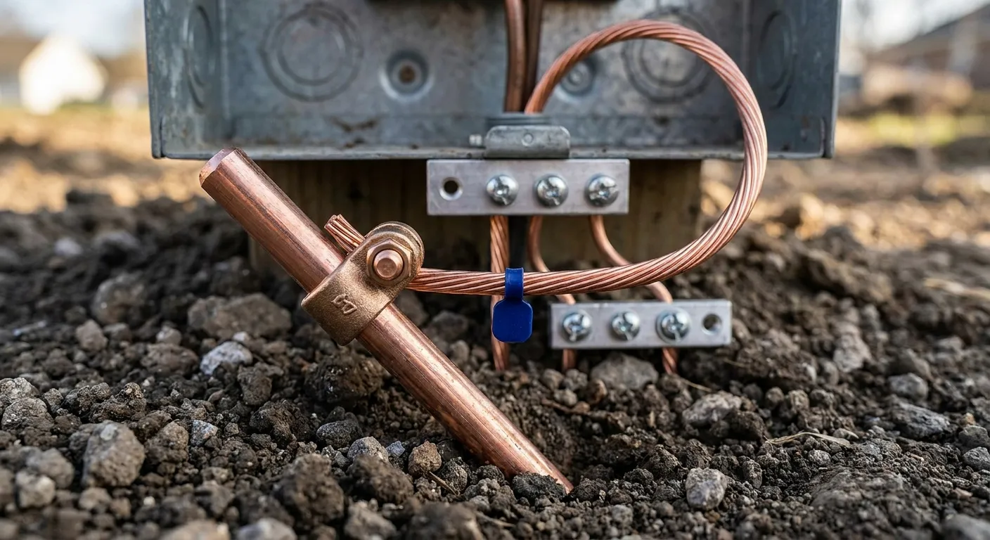 Ground rod and intersystem bonding termination close-up at meter base