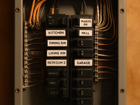 Labeled circuit breakers in a panel